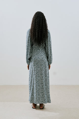 Patterned Viscose Tie Dress Lily Indigo