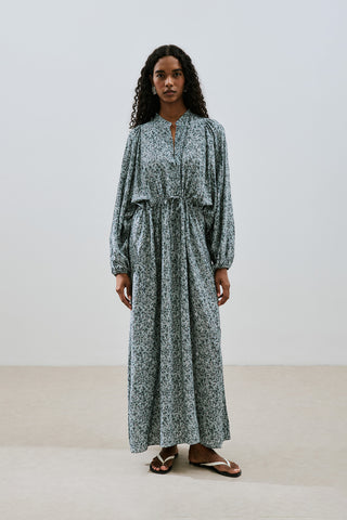 Patterned Viscose Tie Dress Lily Indigo