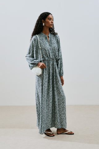 Patterned Viscose Tie Dress Lily Indigo