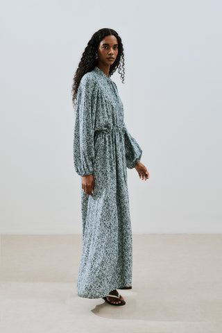Patterned Viscose Tie Dress Lily Indigo