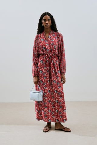 Patterned Viscose Tie Dress Poppy