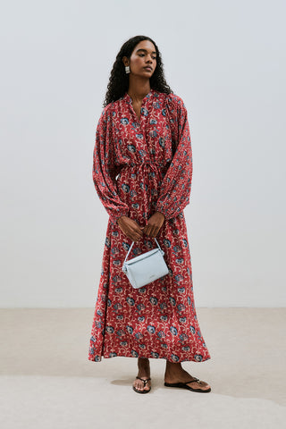 Patterned Viscose Tie Dress Poppy