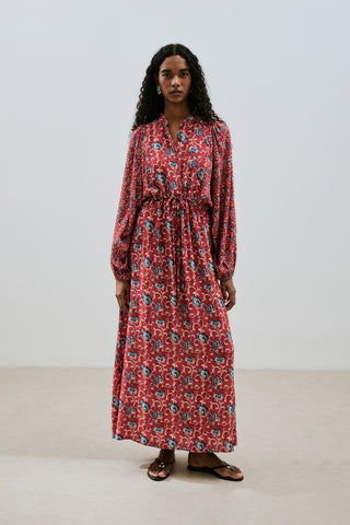 Patterned Viscose Tie Dress Poppy