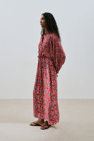 Patterned Viscose Tie Dress Poppy