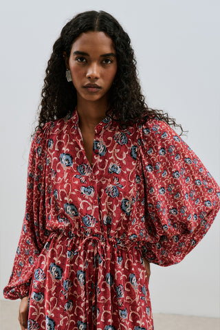 Patterned Viscose Tie Dress Poppy