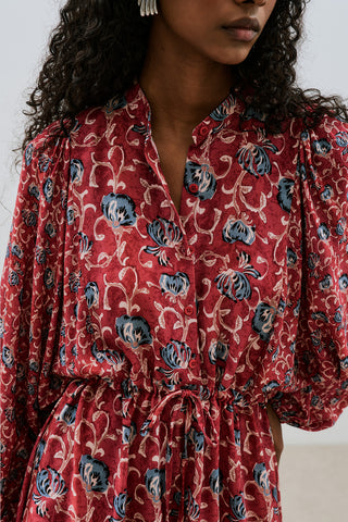 Patterned Viscose Tie Dress Poppy