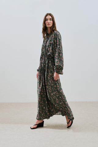 Patterned Viscose Tie Dress Vintage Floral