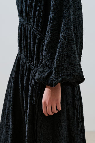 Ruched Tie Textured Dress Black