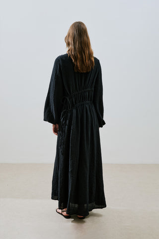 Ruched Tie Textured Dress Black