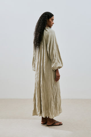 Ruched Neck Linen Dress Green