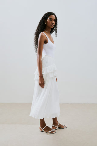 Mila Pleated Tiered Skirt Ecru