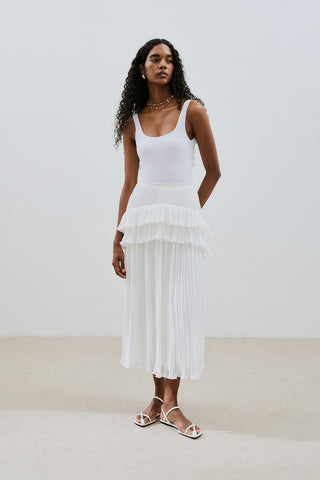 Mila Pleated Tiered Skirt Ecru