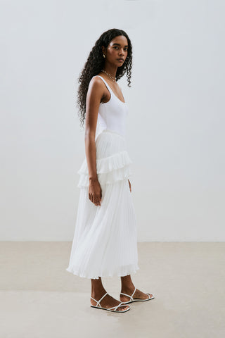 Mila Pleated Tiered Skirt Ecru