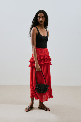Mila Pleated Tiered Skirt Red
