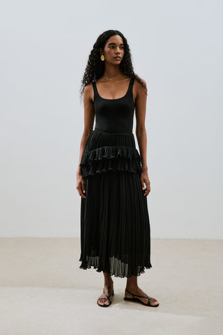 Mila Pleated Tiered Skirt Black