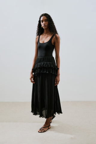 Mila Pleated Tiered Skirt Black