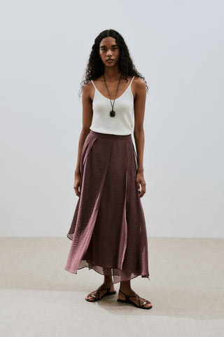 Tiered Ruffle Maxi Skirt Burgundy