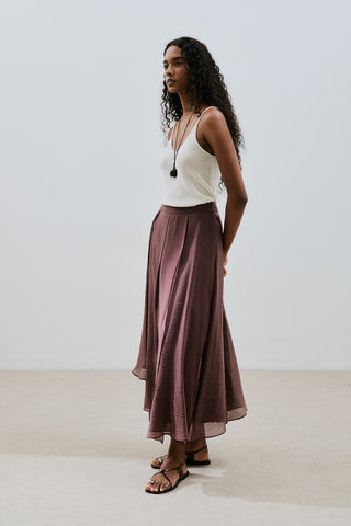 Tiered Ruffle Maxi Skirt Burgundy