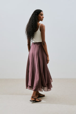 Tiered Ruffle Maxi Skirt Burgundy