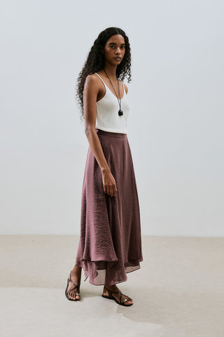 Tiered Ruffle Maxi Skirt Burgundy