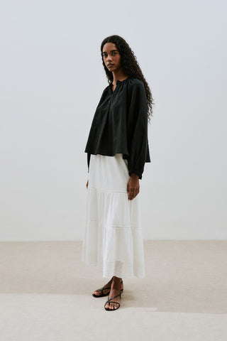 Lightweight Linen Gathered Neck Shirt Black