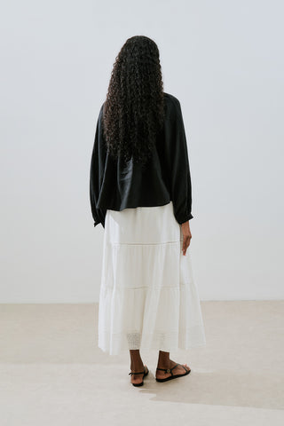 Lightweight Linen Gathered Neck Shirt Black