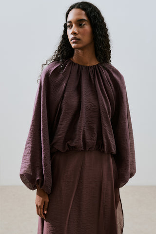 Balloon Sleeve Crop Top Burgundy