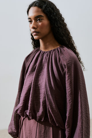 Balloon Sleeve Crop Top Burgundy