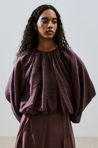 Balloon Sleeve Crop Top Burgundy