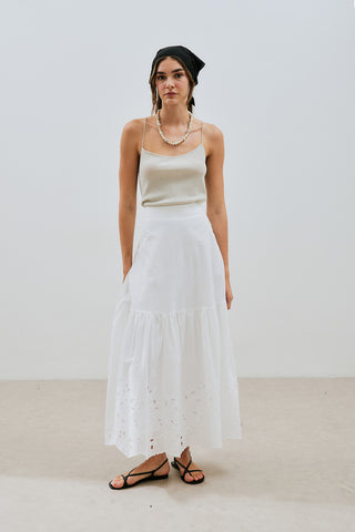 Embroidered Maxi Skirt Ecru