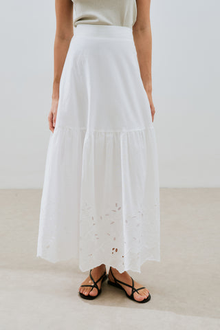 Embroidered Maxi Skirt Ecru