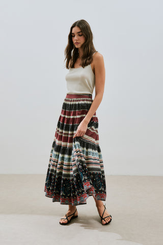Patterned Cotton Tiered Skirt Catalina