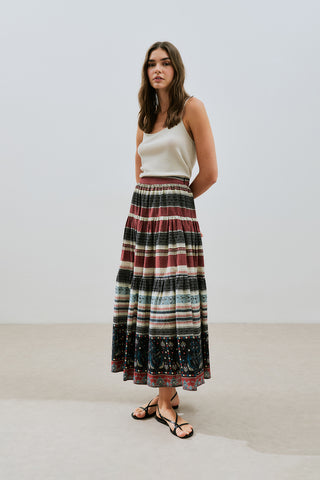 Patterned Cotton Tiered Skirt Catalina