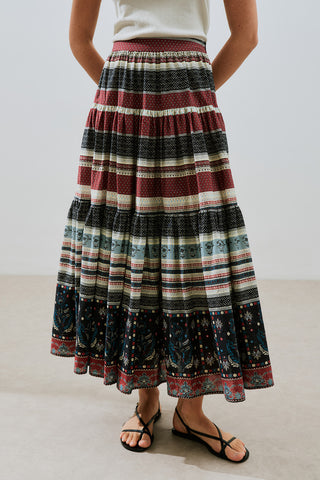 Patterned Cotton Tiered Skirt Catalina