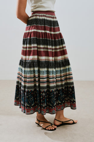 Patterned Cotton Tiered Skirt Catalina