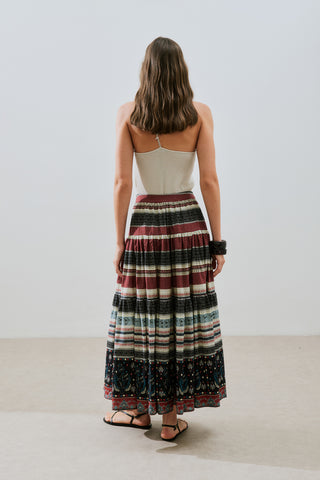 Patterned Cotton Tiered Skirt Catalina