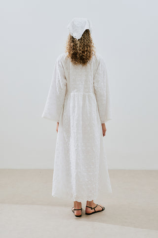 Embroidered Wide Sleeve Dress Ecru