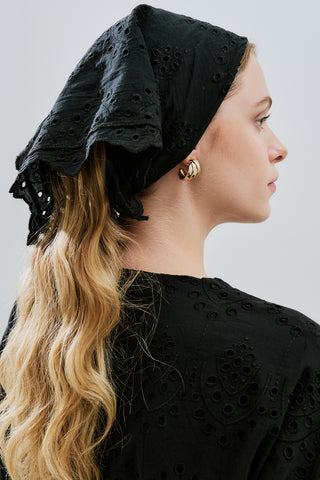 Broderie Button Dress Black