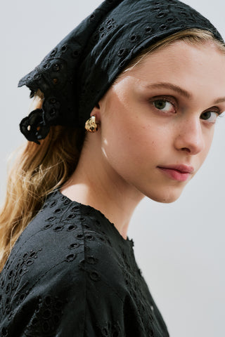 Broderie Button Dress Black