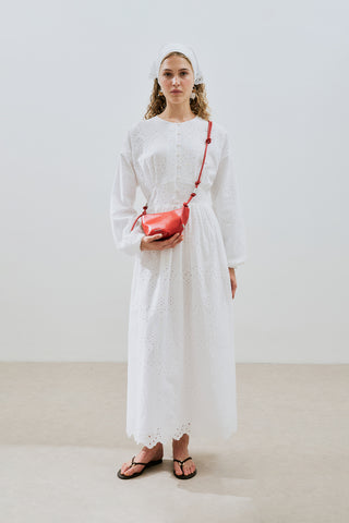 Broderie Button Dress Ecru
