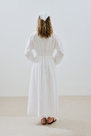 Broderie Button Dress Ecru