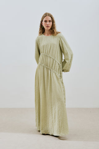 Ruched Tie Textured Dress Green
