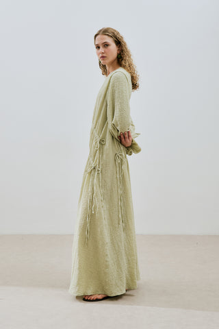 Ruched Tie Textured Dress Green