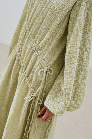 Ruched Tie Textured Dress Green
