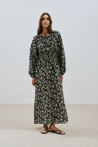 Patterned Cotton Ruched Dress Daisy