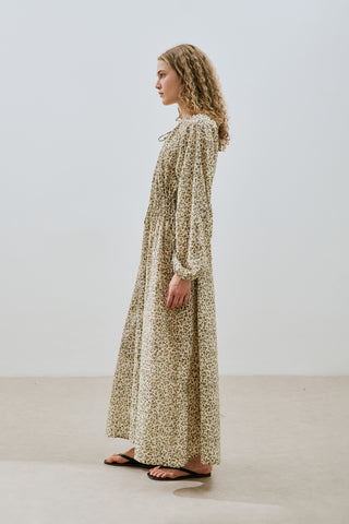 DESENLİ PAMUKLU BÜZGÜLÜ ELBİSE TINY FLOWER