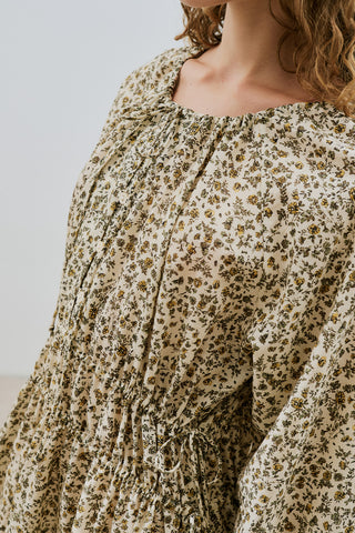 DESENLİ PAMUKLU BÜZGÜLÜ ELBİSE TINY FLOWER