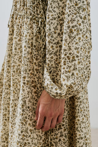 Patterned Cotton Ruched Dress Tiny Flower