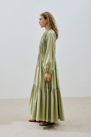 Ruched Tie Long Sleeve Dress Pistachio