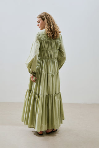 Ruched Tie Long Sleeve Dress Pistachio